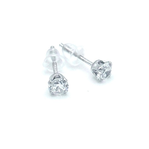 Sterling Silver 925 Cubic Zirconia Stud Earrings Small CZ Round Dainty Girls - Picture 3 of 5